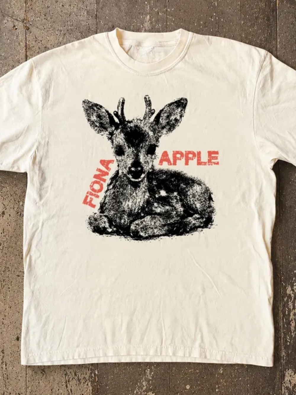 Gildan Cream Tee with Black Deer Graphic and Coral Text